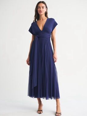 Abercrombie Fitch Giselle 5-in-1 Pleated Midnight Blue Convertible Maxi Dress M